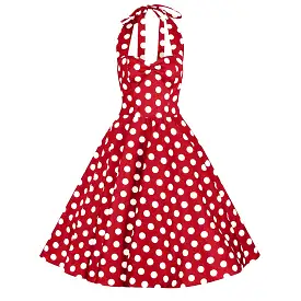 Red and White Polka Dot Rockabilly 50s Halter Swing Dress