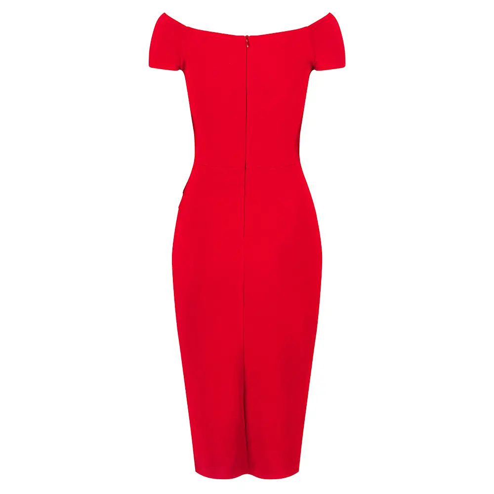 Red Cap Sleeve Crossover Top Bardot Wiggle Dress