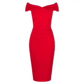 Red Cap Sleeve Crossover Top Bardot Wiggle Dress