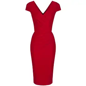 Red Capped Sleeve Bodycon Wiggle Dress