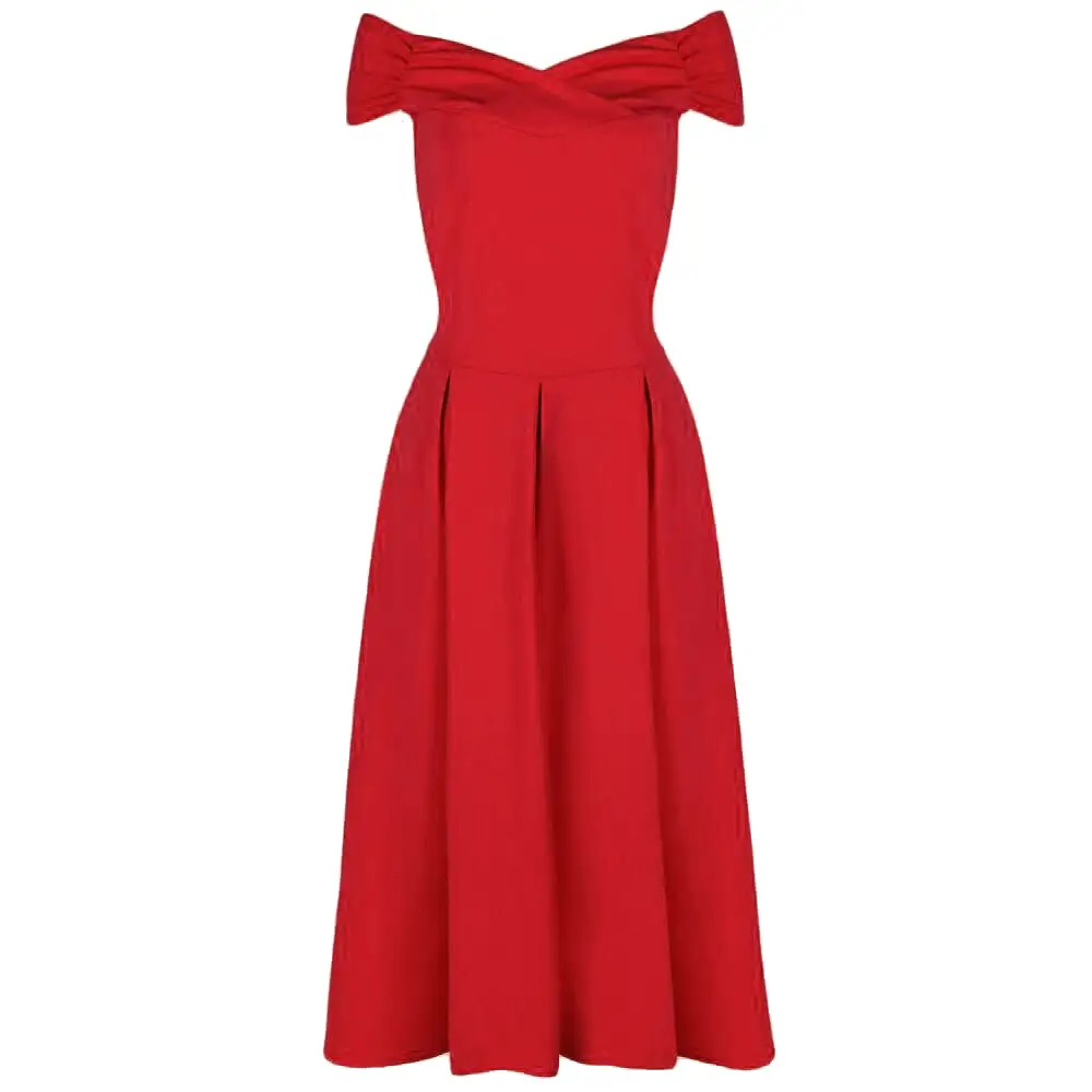 Red Crossover Vintage Bardot 50s Swing Dress