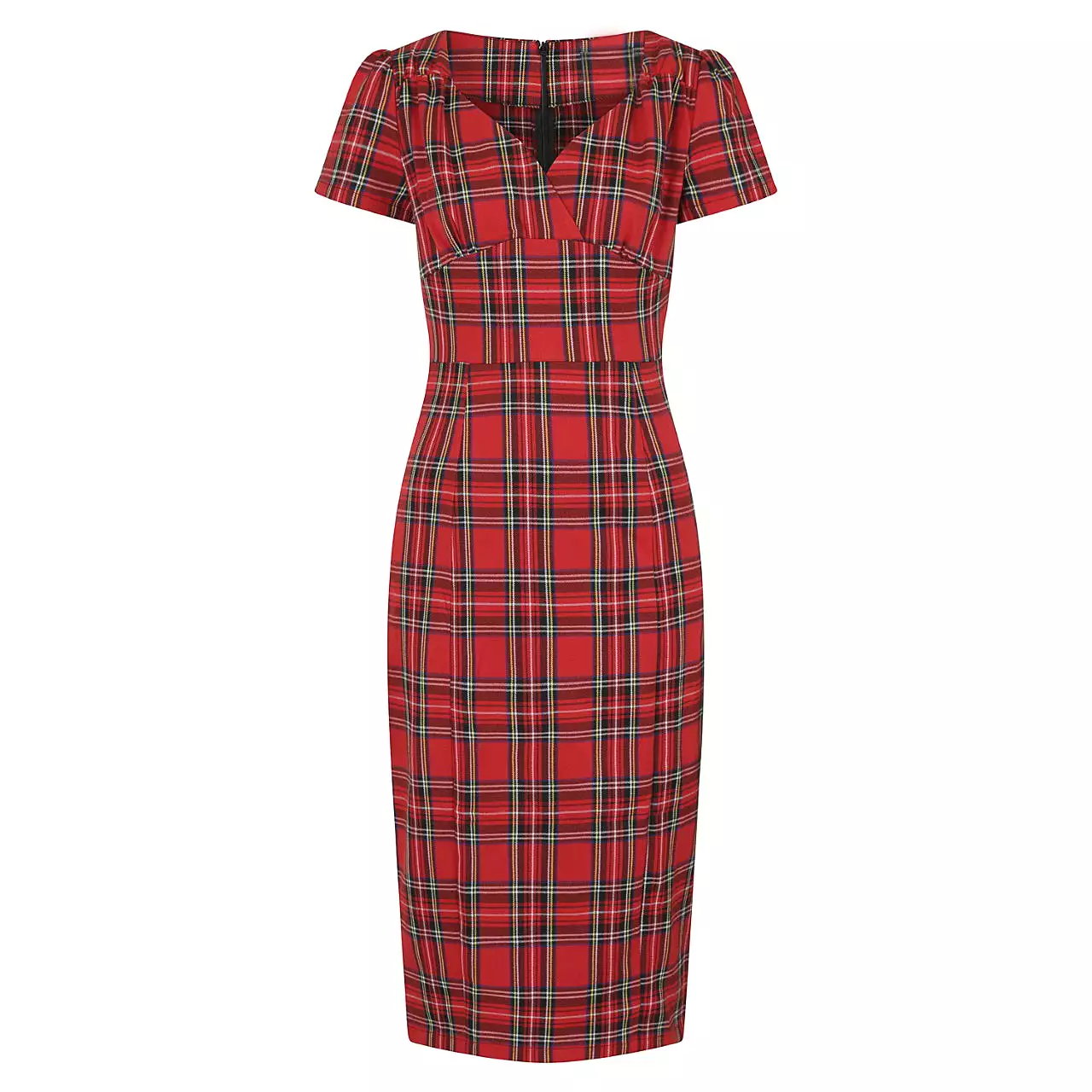 Red Highland Tartan Check Short Sleeve Wiggle Pencil Dress