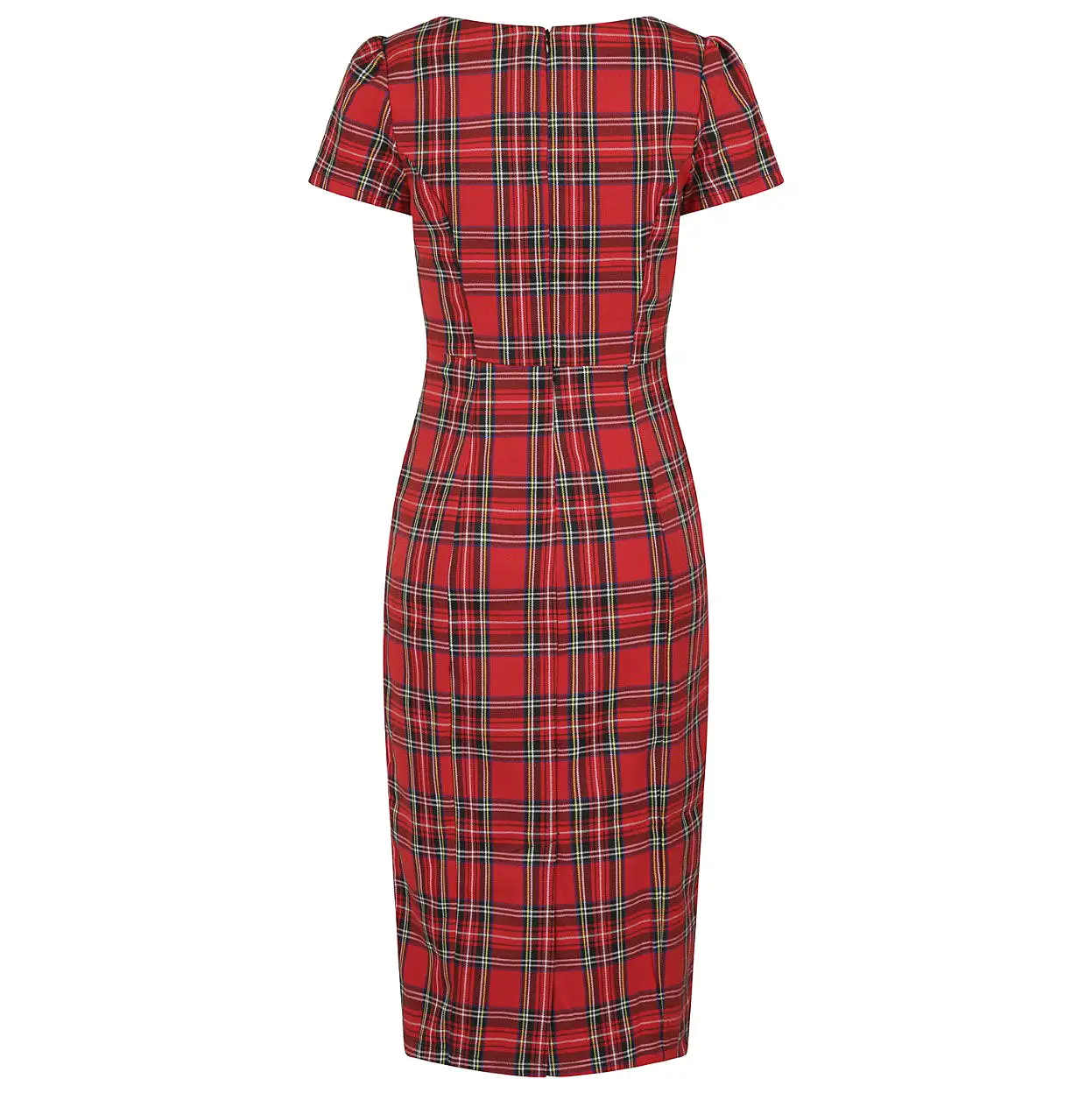 Red Highland Tartan Check Short Sleeve Wiggle Pencil Dress