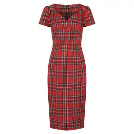 Red Highland Tartan Check Short Sleeve Wiggle Pencil Dress