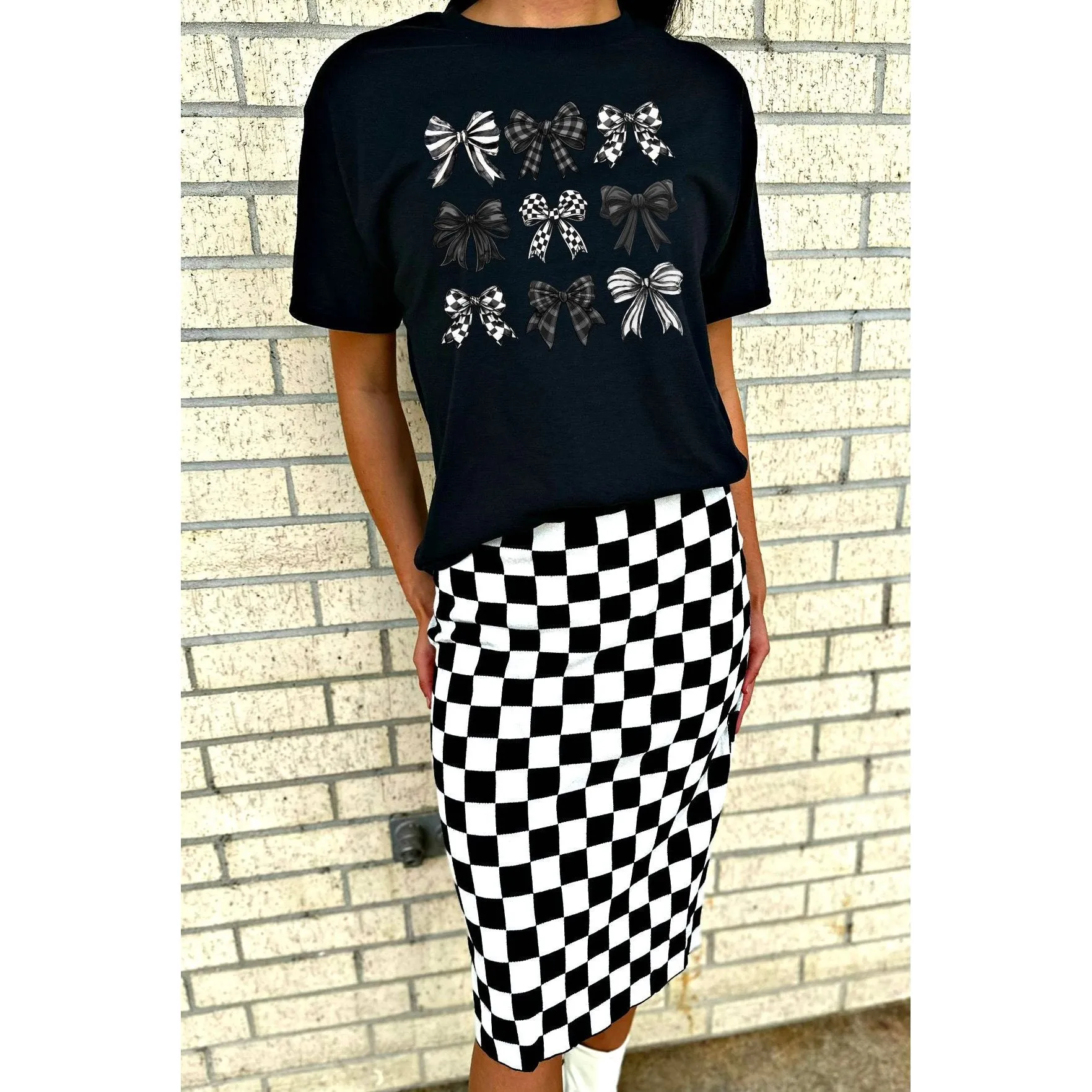 Retro Sweater Black Checkered Skirt