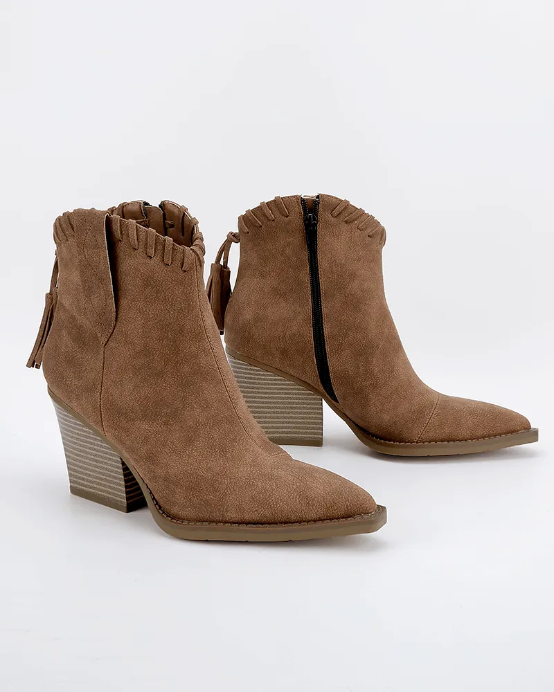 Retro Tassel Zipper Chunky Heel Ankle Boots