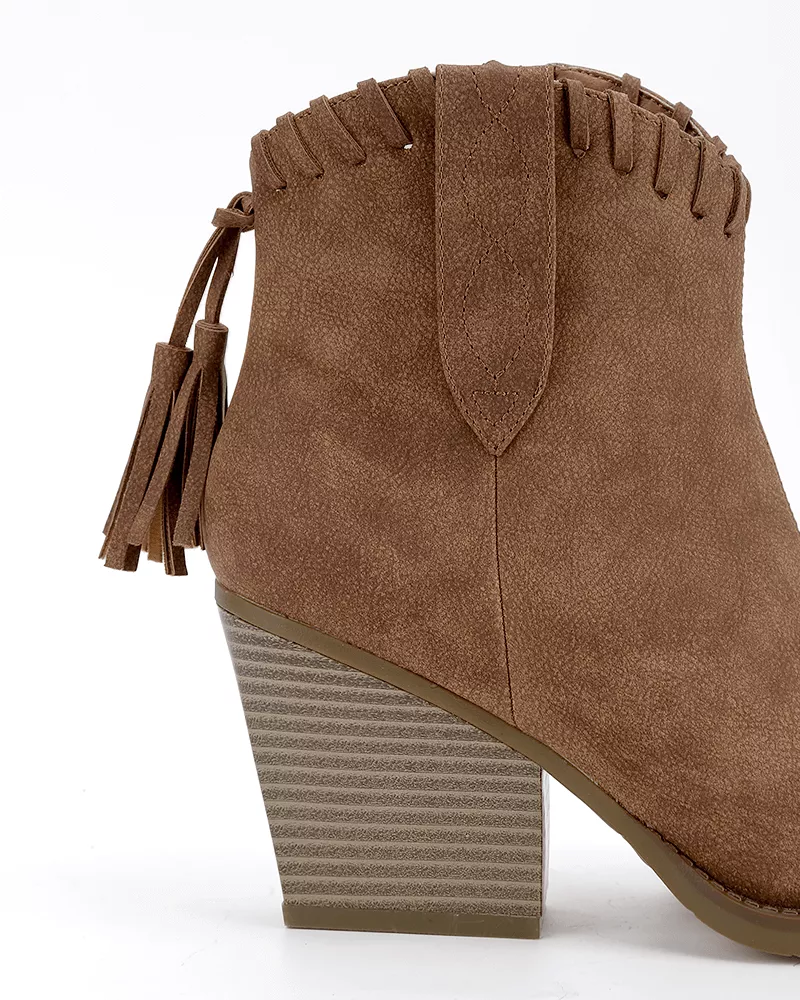 Retro Tassel Zipper Chunky Heel Ankle Boots