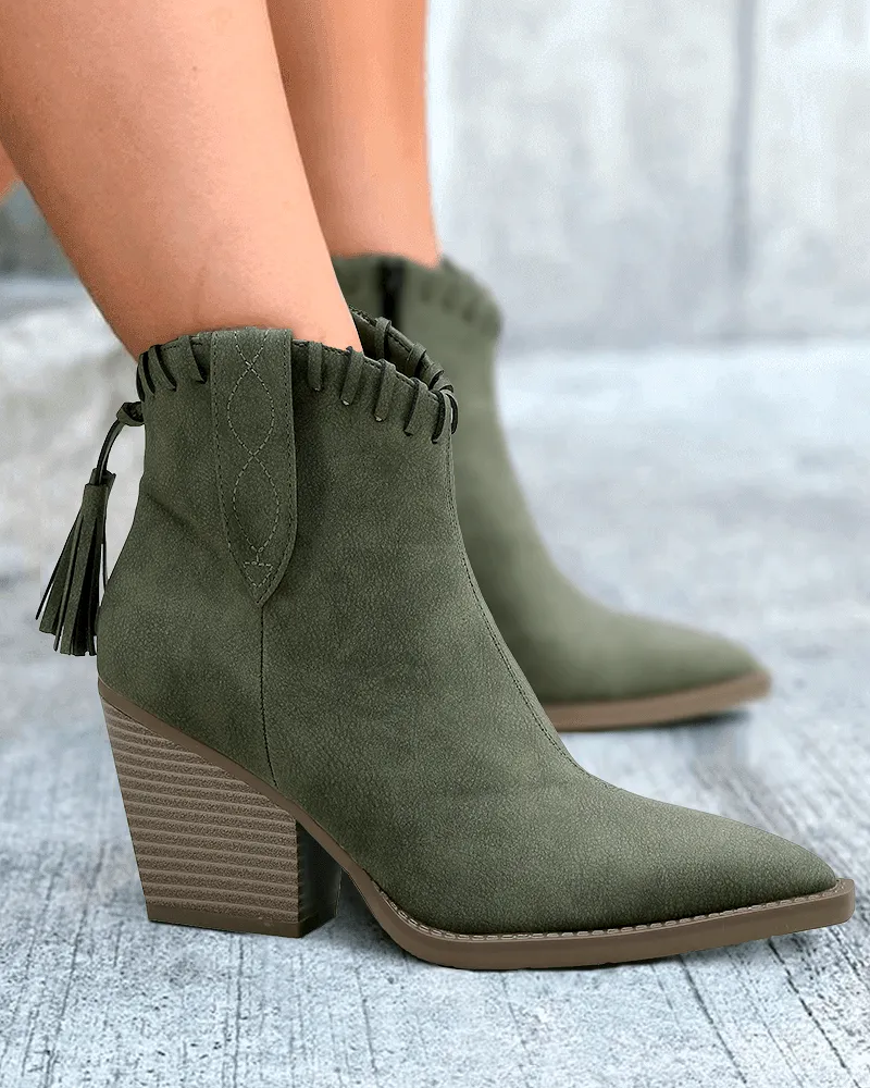 Retro Tassel Zipper Chunky Heel Ankle Boots