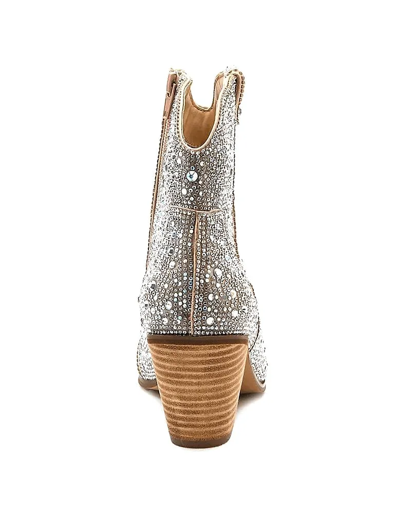 Rhinestone Pointed Toe Zipper Ankle Boots