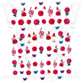 Roses and Snakes Nail Art Stickers