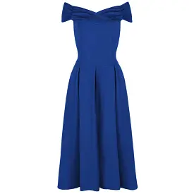 Royal Blue Crossover Vintage Bardot 50s Swing Dress