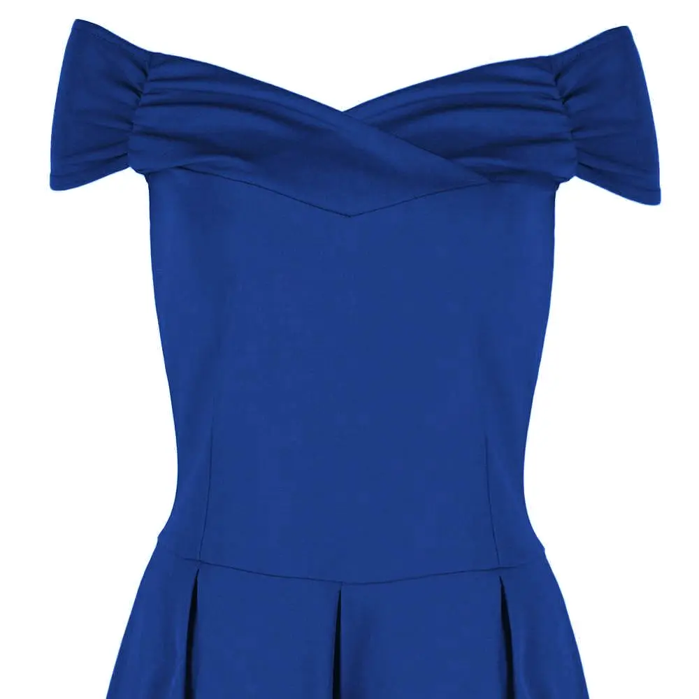 Royal Blue Crossover Vintage Bardot 50s Swing Dress