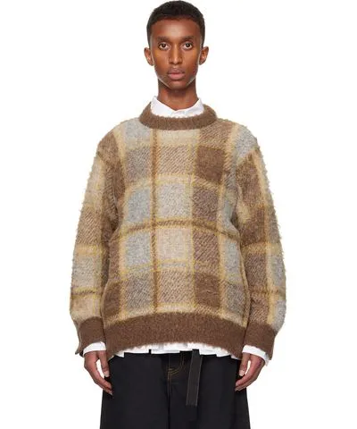 Sacai Brown Plaid Knit Sweater