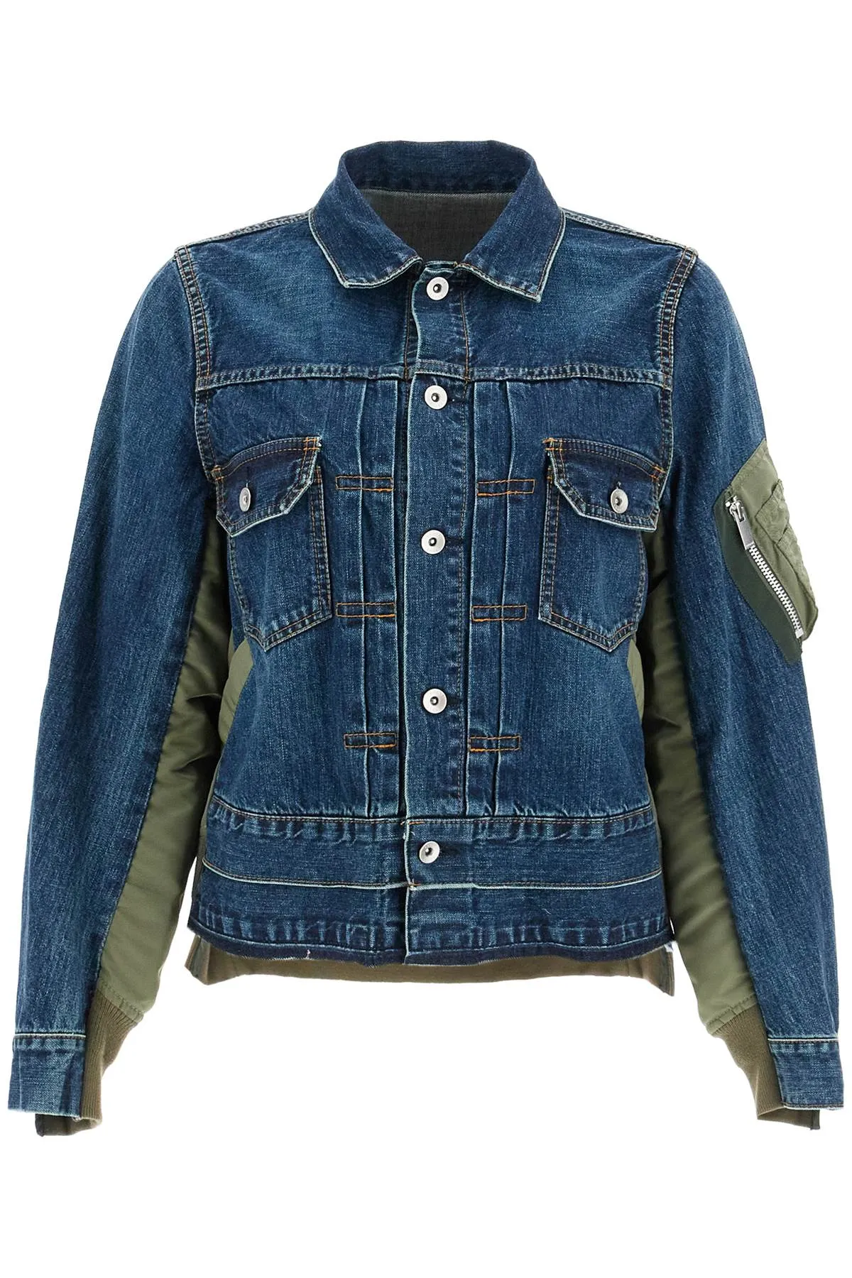 Sacai Denim And Nylon Jacket For Men   Blue