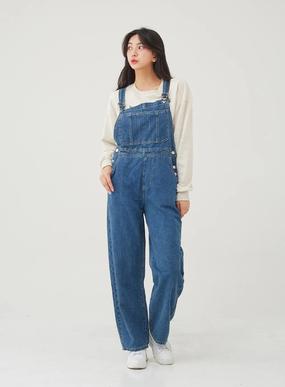 Side Button Denim Overall Pants BG24