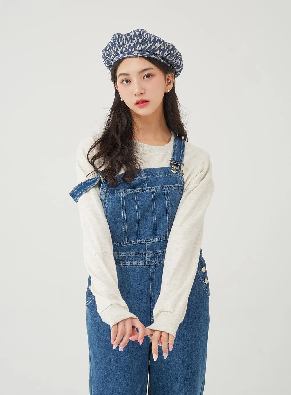 Side Button Denim Overall Pants BG24