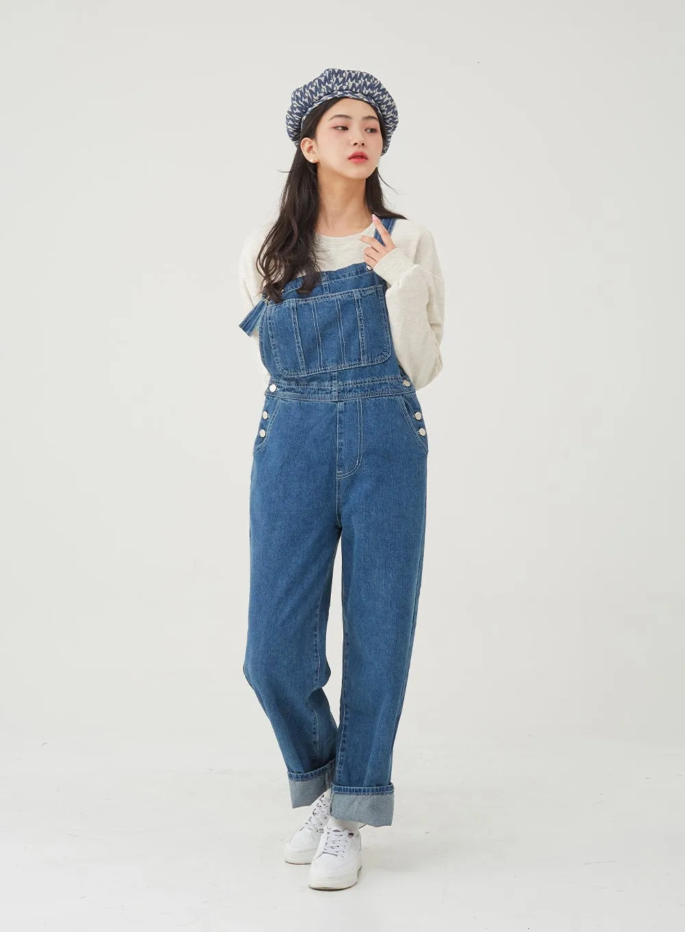 Side Button Denim Overall Pants BG24