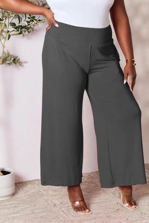 Smocked Wide Waistband Wide Leg Pants**