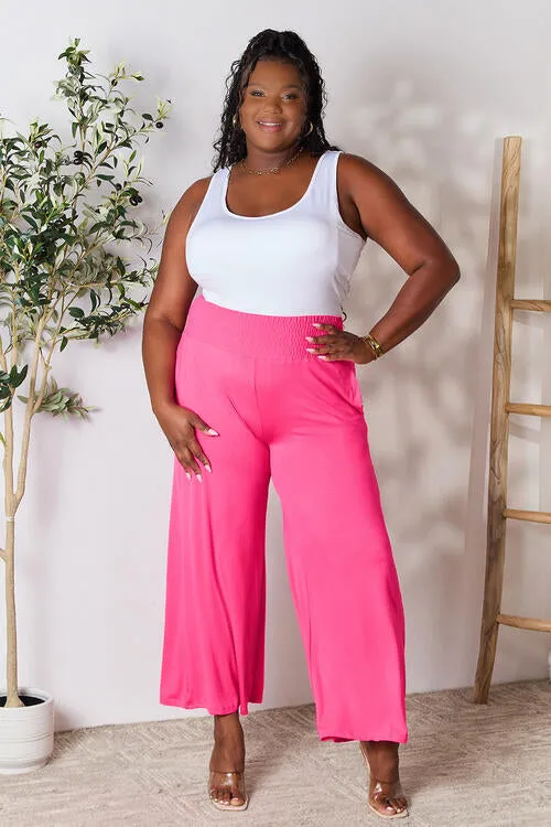 Smocked Wide Waistband Wide Leg Pants**