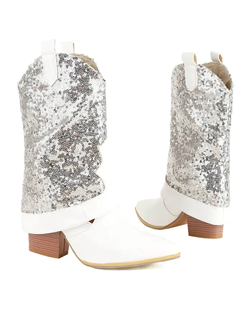 Sparkling Glitter Chunky Heel Boots