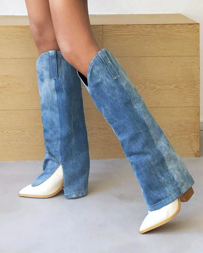 Split Joint Denim Cowboy Boots