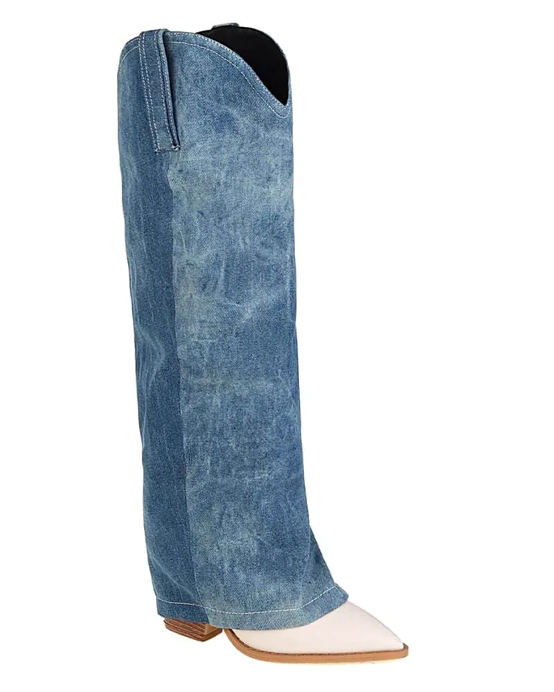 Split Joint Denim Cowboy Boots