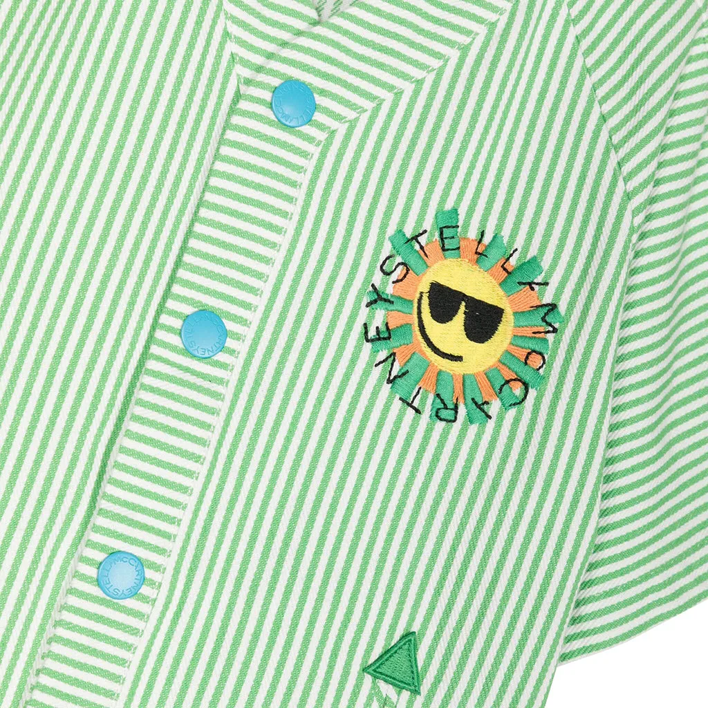 Stella McCartney Child Striped Shirt With Sun Badge Green