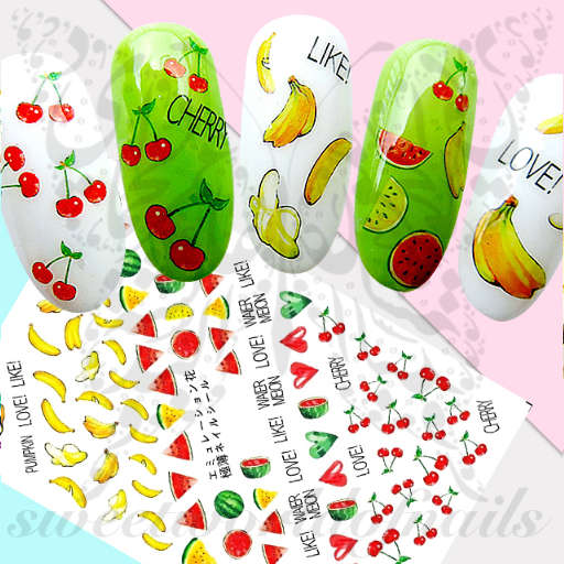 Summer Fruit Nails Watermelon Banana Cherries Stickers