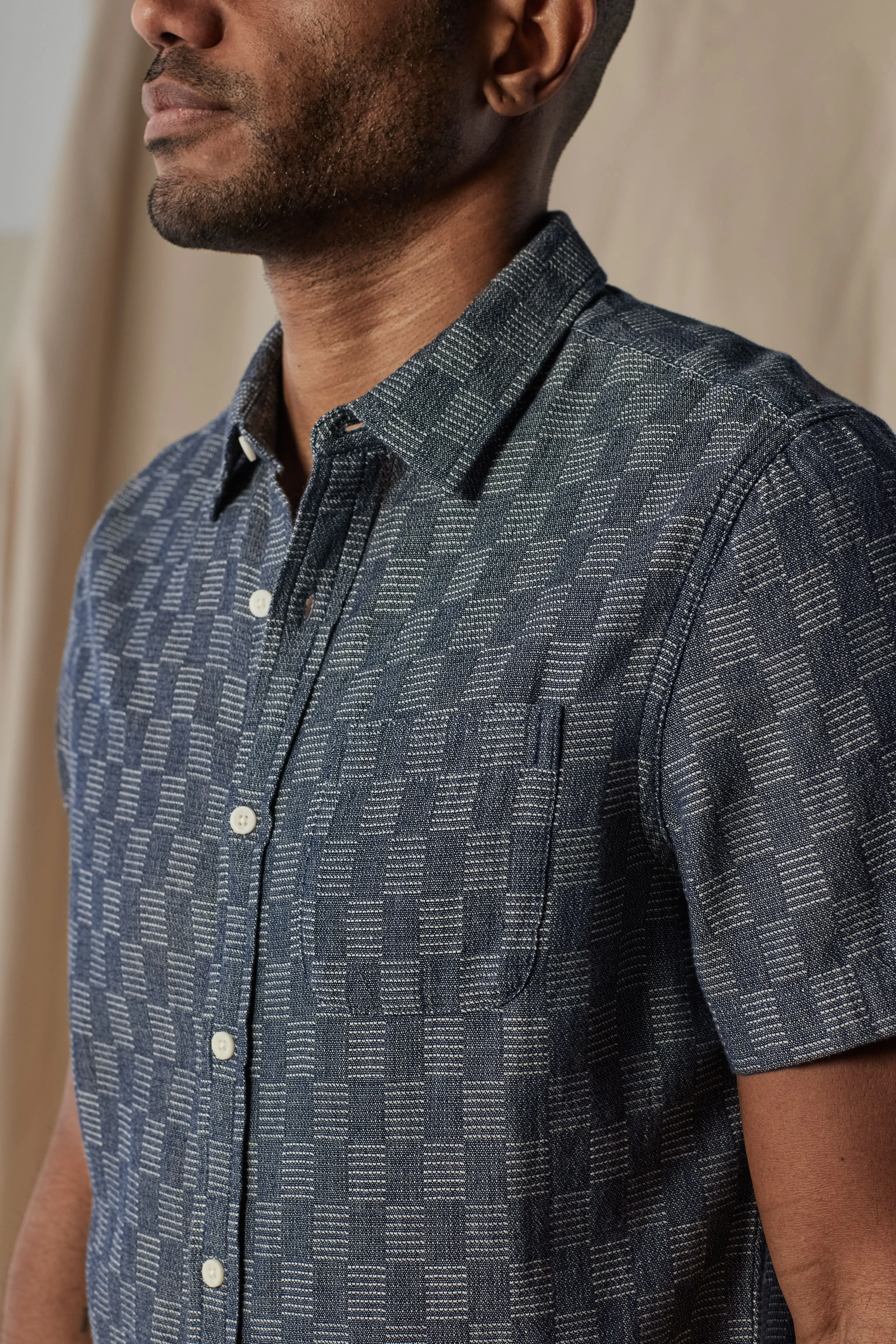 The Normal Brand Fresh Water Button-Up Shirt In Summer Navy Check