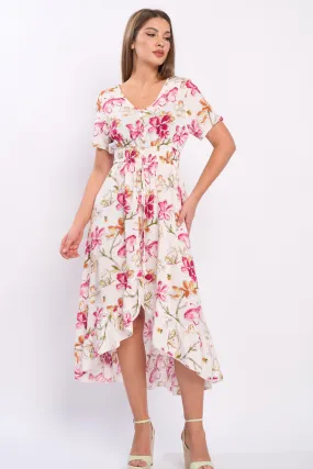 Timeout - Rochie dama maneca scurta cu nasturi si model floral