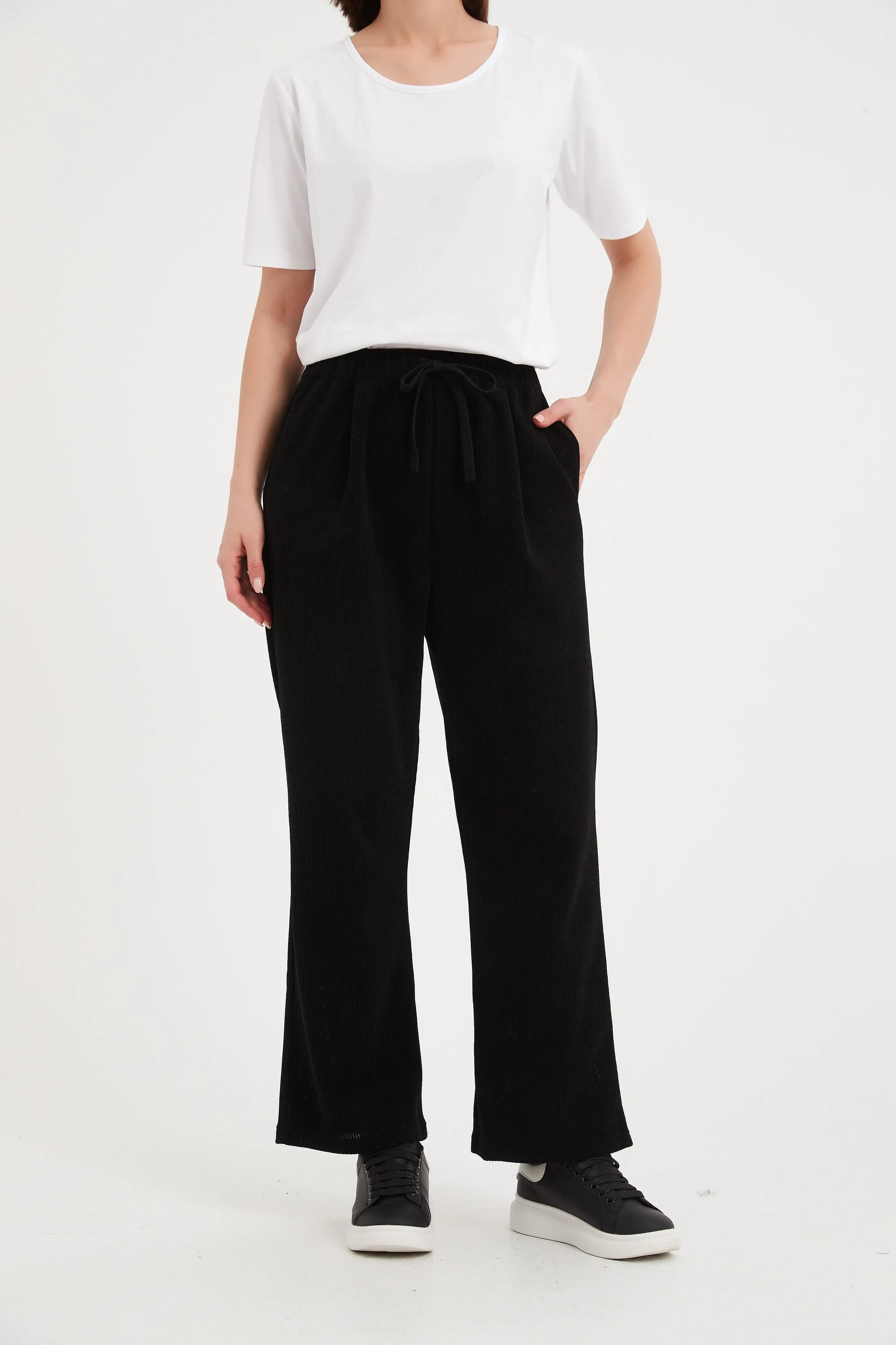 Tirelli - Straight Leg Stretch Cord Pants - Black