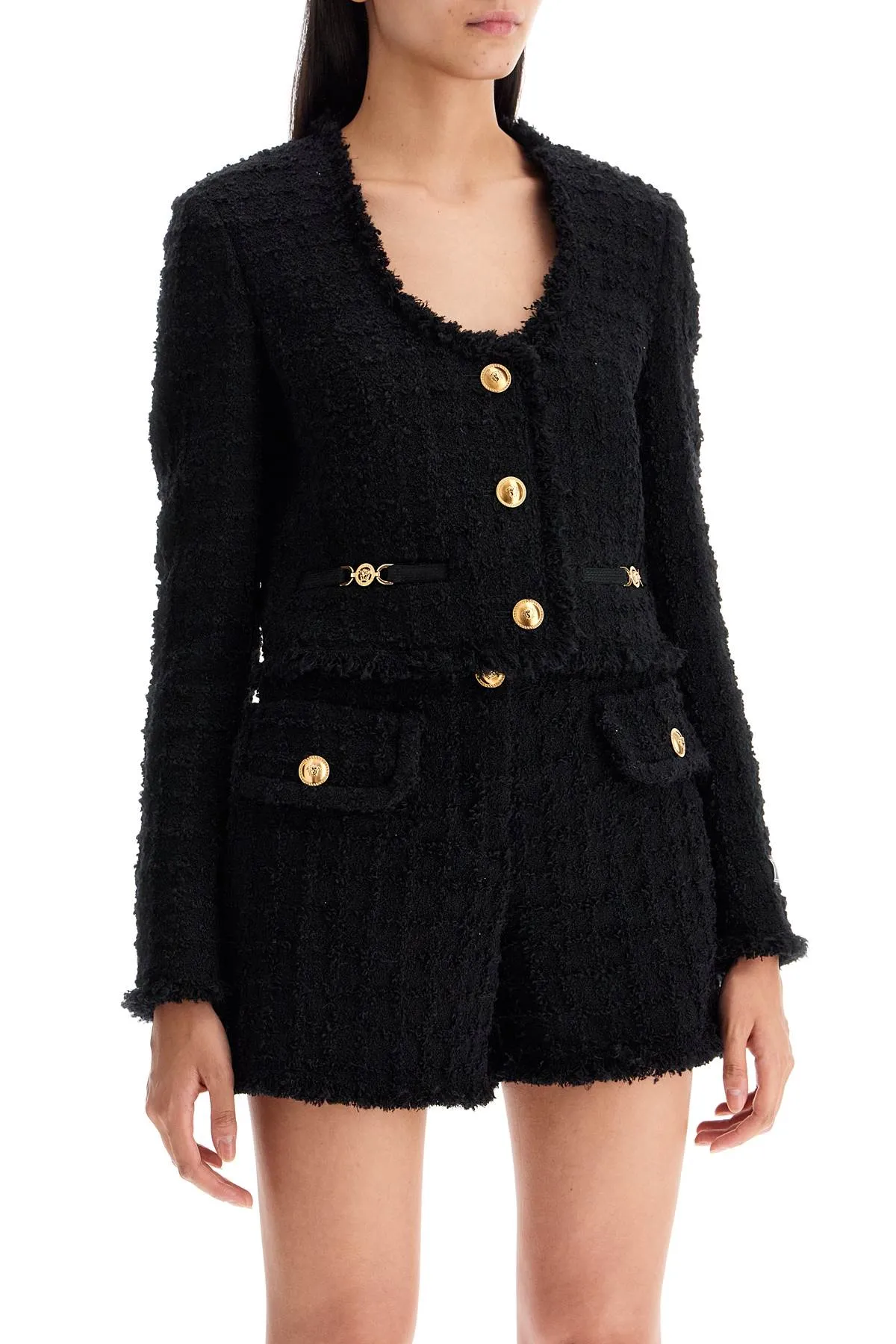 Versace Short Tweed Heritage Jacket   Black