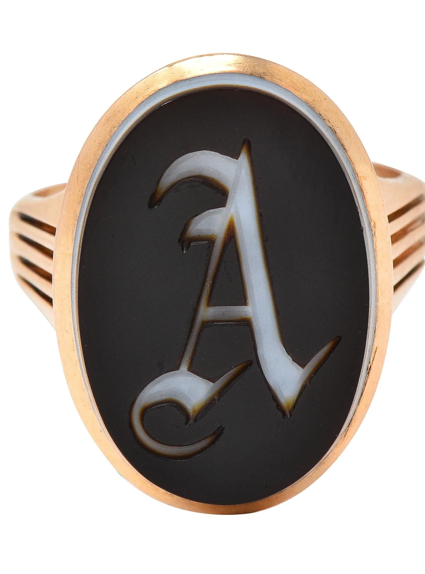 Victorian Banded Agate 14 Karat Rose Gold A Intaglio Antique Signet Ring