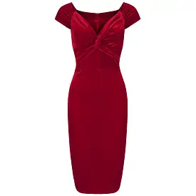 Vintage 1940s Red Velour Crossover Wiggle Dress