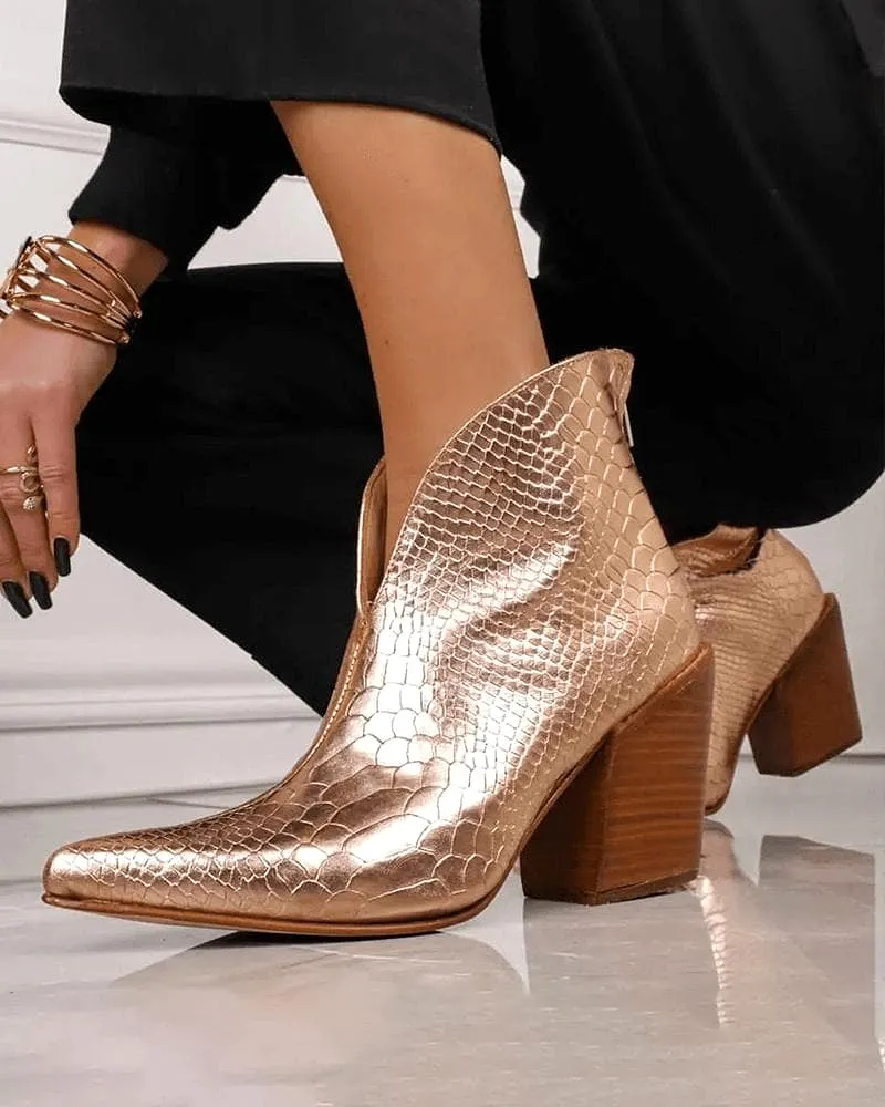 Web celebrity style Solid Color Zipper Chunky Heel Boots