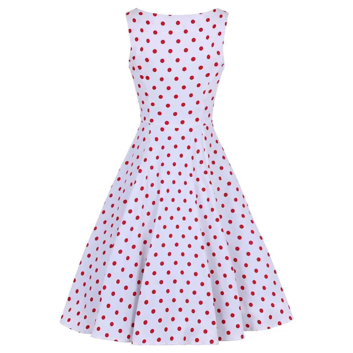 White and Red Polka Dot 50s Audrey Swing Dress