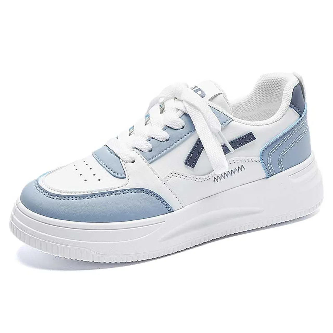 White blue pattern sewn accents shoe sneaker