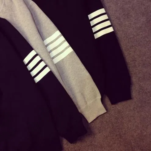 Women Long Sleeve Stripe Pullover Loose Hoody Tracksuit Sweatshirt Blue Grey black Color SM6