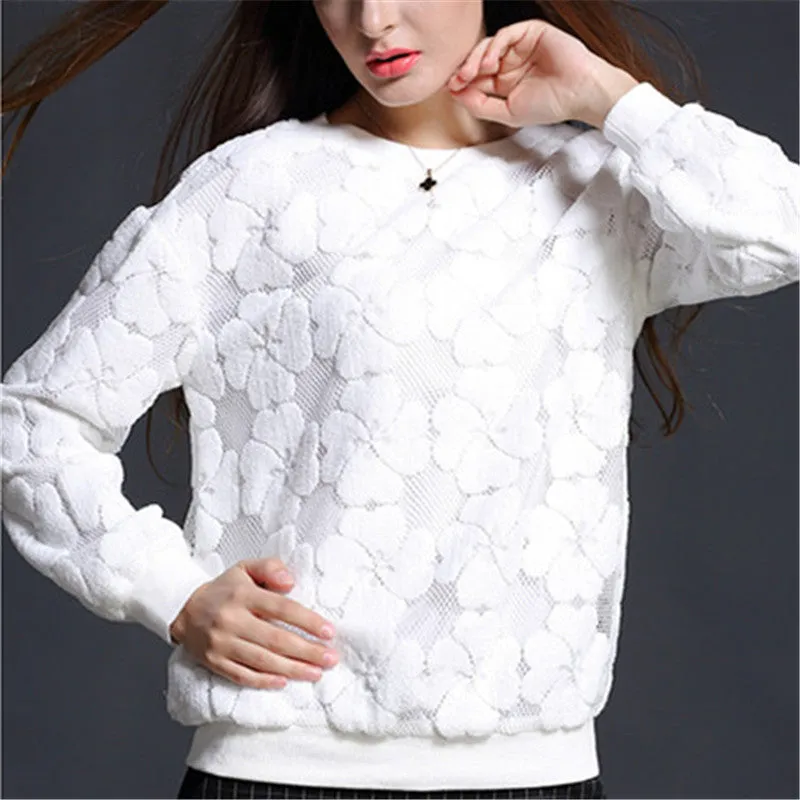 Women New Autumn Winter Hoody O-neck Full Sleeve Coat Lace Hollow Out Pollover Hoodies Sweatshirts 71712 GS