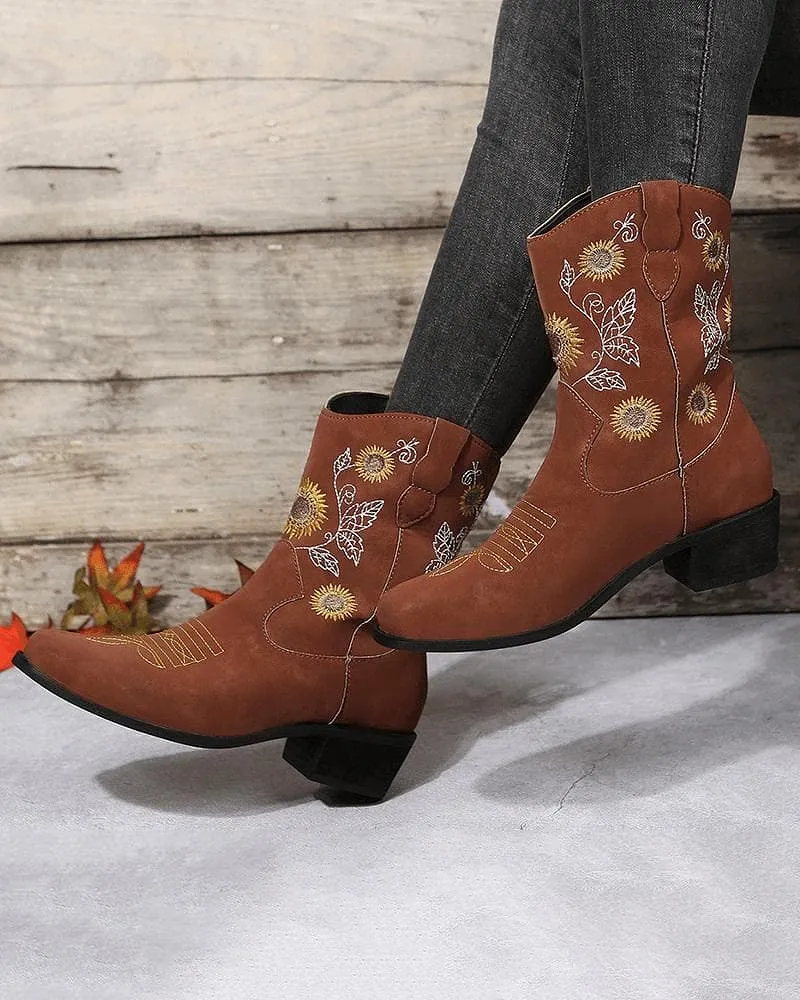 Women's Casual Daily Floral Embroidery Slip On Boots