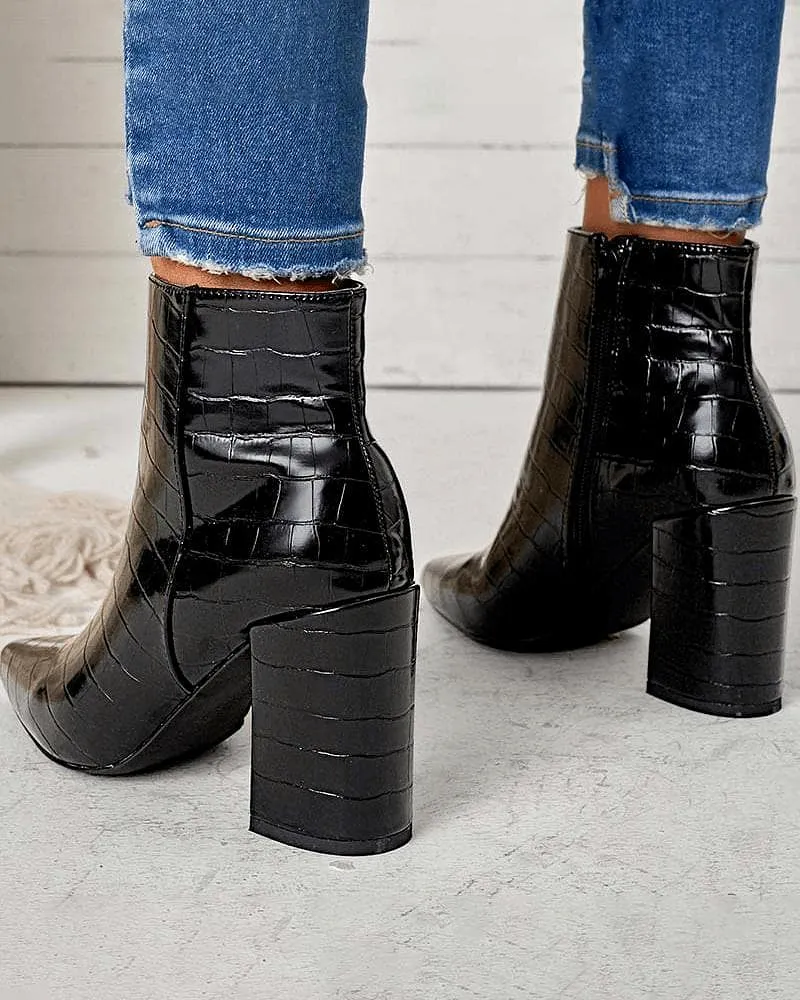 Women's Elegant Simple Pointed Toe Chunky Heel Boots