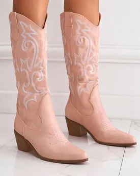 Women's Embroidery Chunky Cowboy Boots