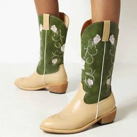 Women's Embroidery Mid-calf Riding Western Cowboy Boots