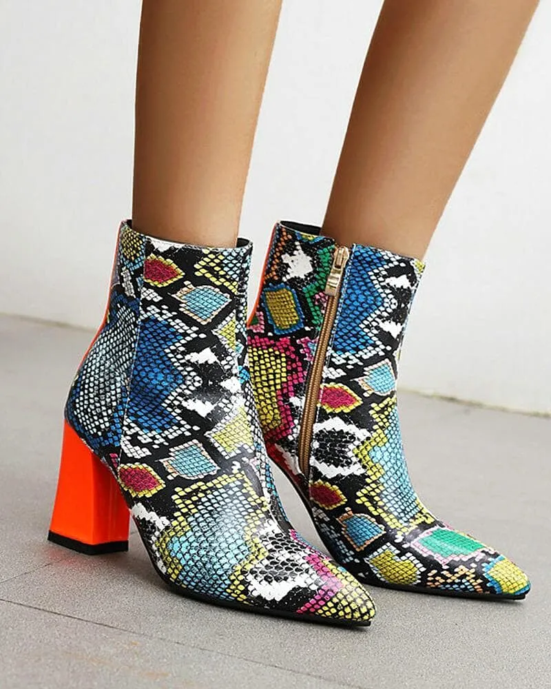 Women's Fashion Animal Print Zipper Ankle Boots