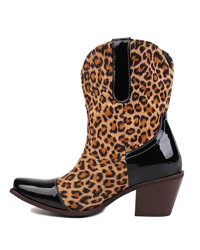 Women's Fashion Leopard Print Chunky Heel Boots