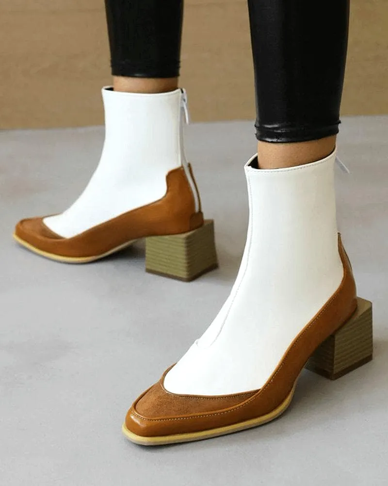 Women's Fashion Web celebrity style Color-Blocking Zipper Boots