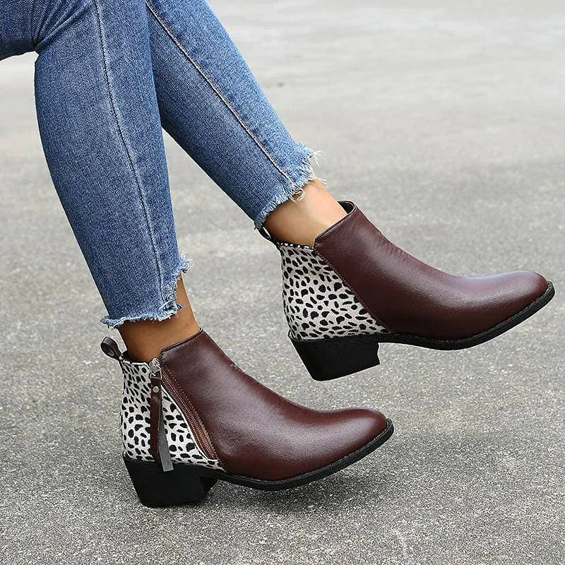 Women's Pattern Side-zip Chunky Heel Ankle Boots