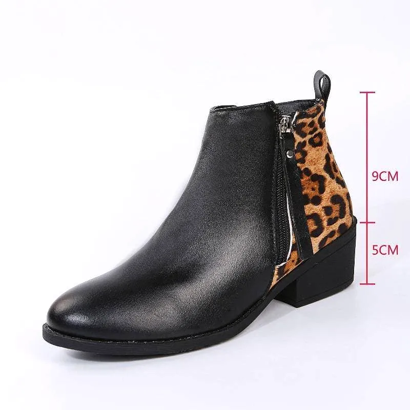 Women's Pattern Side-zip Chunky Heel Ankle Boots