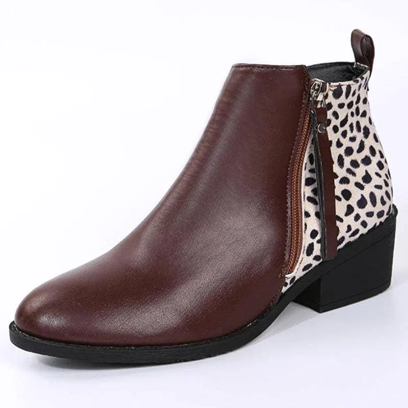 Women's Pattern Side-zip Chunky Heel Ankle Boots