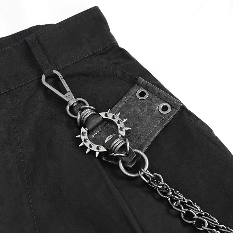 Women's Punk Cutout Faux Leather Splice Jogger Pants with Chain